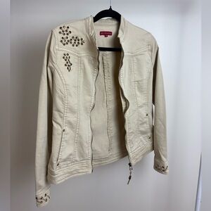 Vintage Y2K San Francisco Beige Grommet Lace-Up Moto Jacket Size 5 (XS/S)